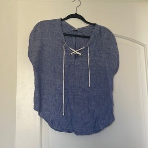 XS blue and white striped Rails shirt with lace up front